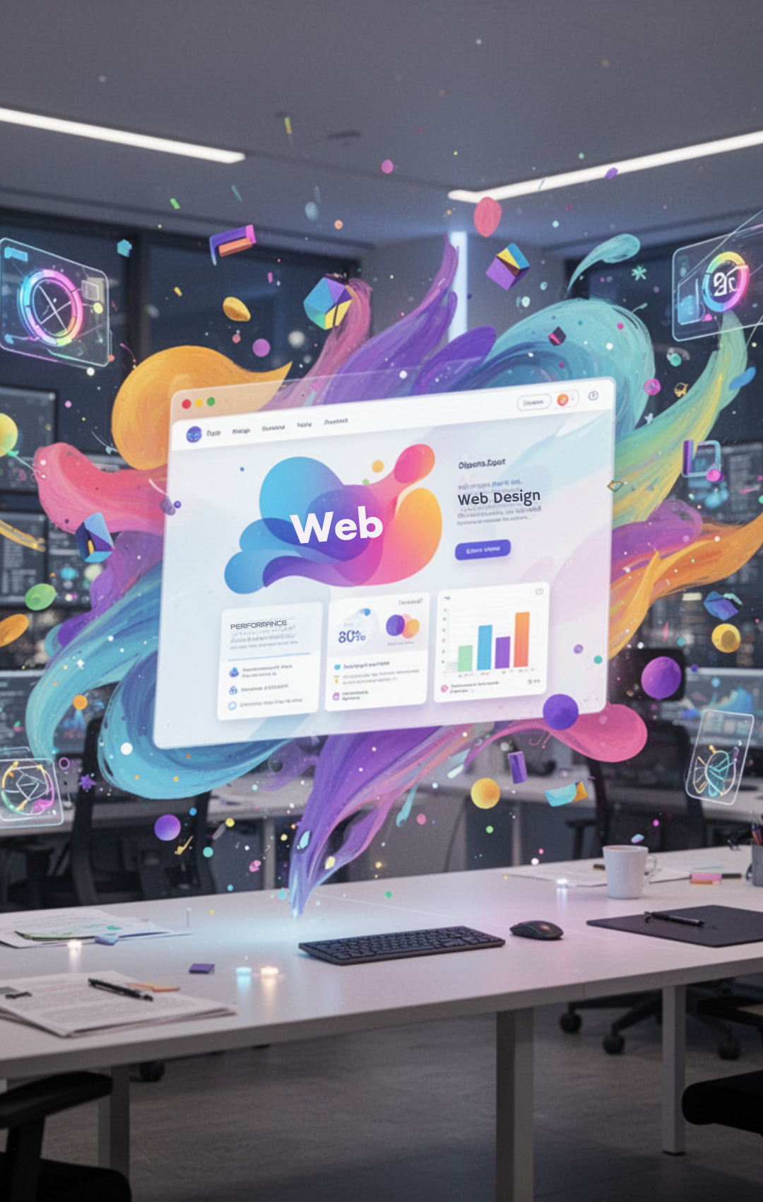 Home | Rise & Forge Marketing Screen with a new website being designed with colorful background